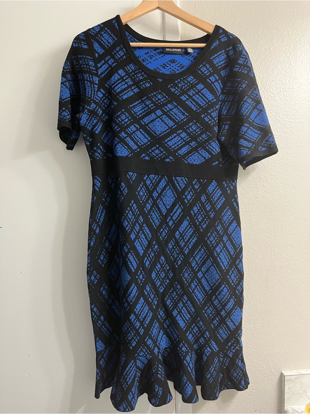 Blue and Black Patterned Short Sleeve Dress